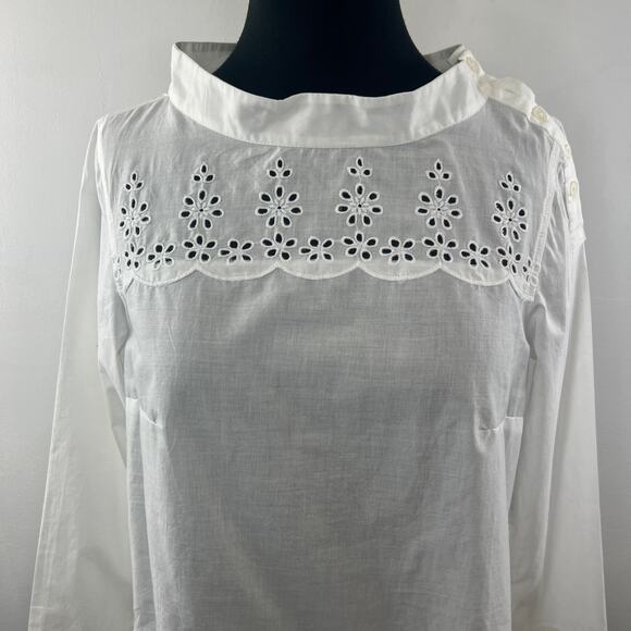 J.Crew White Tunic Top Cotton Scalloped Eyelet Funnel Neck High Low Hem Size 2 - Picture 3 of 14